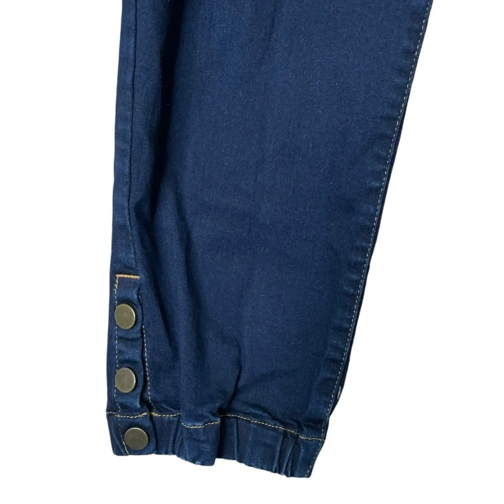 Veronica Beard Women 10 Denim Joggers Jeans Ankle Button Blue Stretch Mid Rise